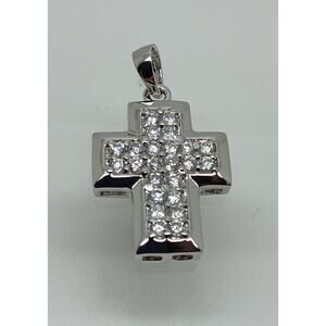 Elegant Vintage Sterling Silver Cross Pendant with Sparkling White CZ Stones